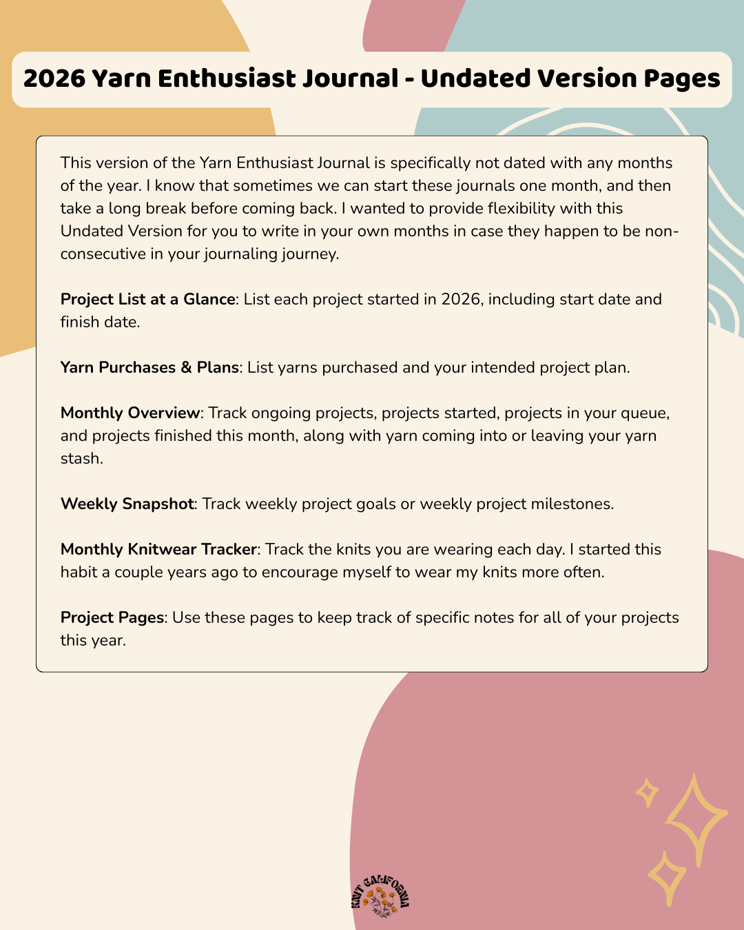 2026 Yarn Enthusiast Journal - Undated Version