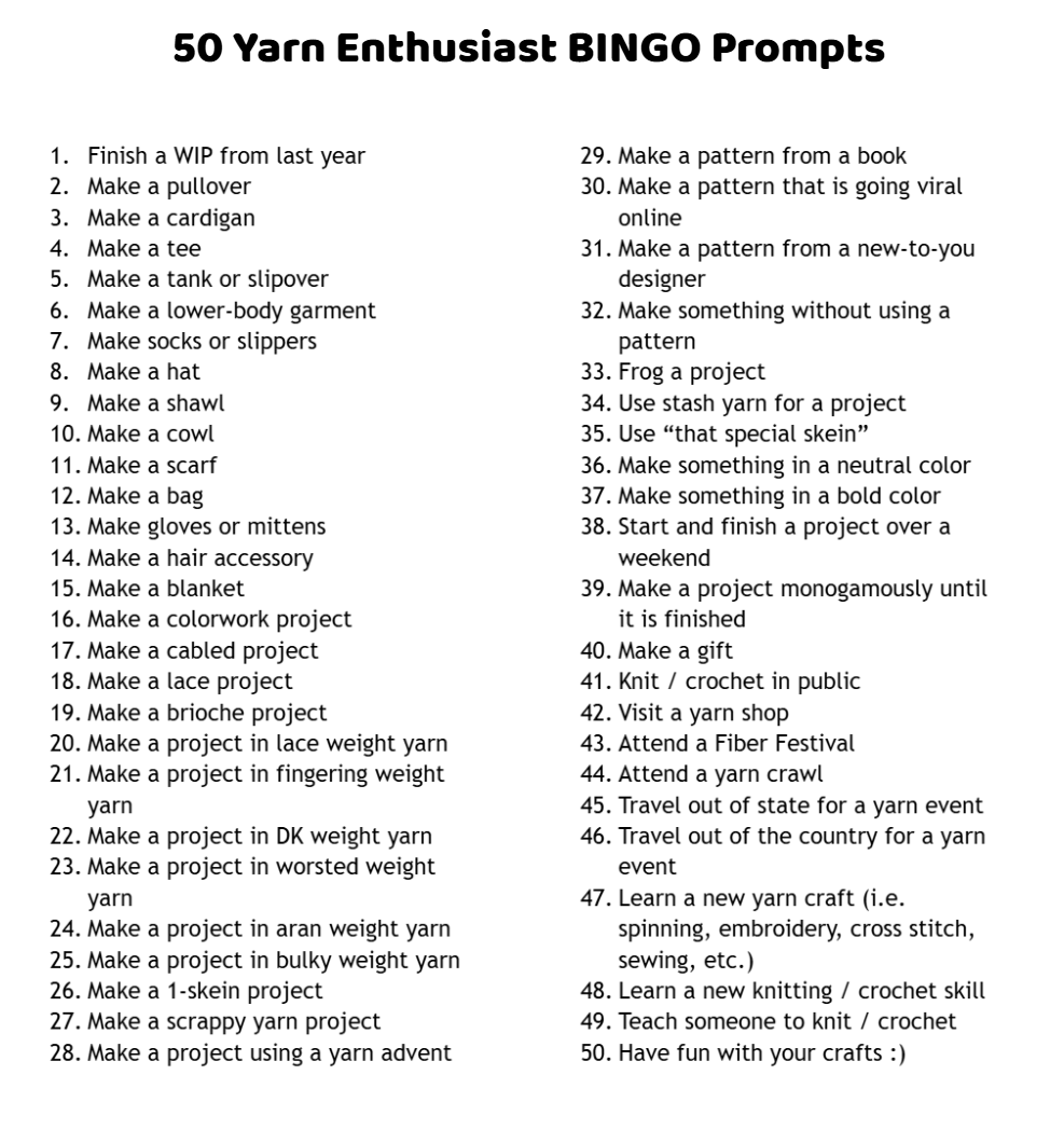 Yarn Enthusiast BINGO Template - Digital Download